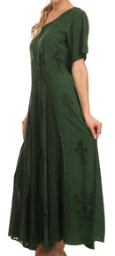 Sakkas Hailey Cap Sleeve Caftan Long Embroidered Stonewashed Dress