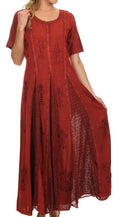 Sakkas Hailey Cap Sleeve Caftan Long Embroidered Stonewashed Dress#color_Red