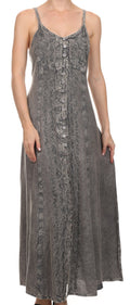Sakkas Aisley Floral Embroidered Sleeveless Adjustable Strap Button Up Dress#color_Grey