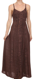 Sakkas Aisley Floral Embroidered Sleeveless Adjustable Strap Button Up Dress#color_Brown