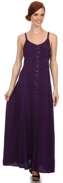 Sakkas Aisley Floral Embroidered Sleeveless Adjustable Strap Button Up Dress