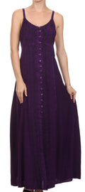 Sakkas Aisley Floral Embroidered Sleeveless Adjustable Strap Button Up Dress#color_Purple