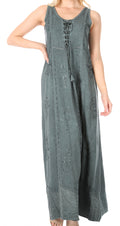 Sakkas Stella Long Tank Top Adjustable Caftan Corset Dress With Embroidery#color_DarkGrey