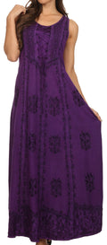 Sakkas Stella Long Tank Top Adjustable Caftan Corset Dress With Embroidery#color_Purple