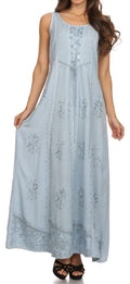 Sakkas Stella Long Tank Top Adjustable Caftan Corset Dress With Embroidery#color_SkyBlue
