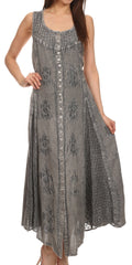 Sakkas Beverlee Embroidered Button Down Sleeveless Caftan Dress#color_Grey