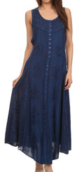 Sakkas Beverlee Embroidered Button Down Sleeveless Caftan Dress#color_Navy