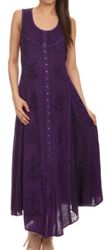 Sakkas Beverlee Embroidered Button Down Sleeveless Caftan Dress#color_Purple