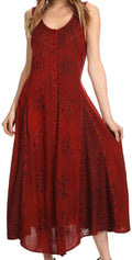 Sakkas Beverlee Embroidered Button Down Sleeveless Caftan Dress#color_Red