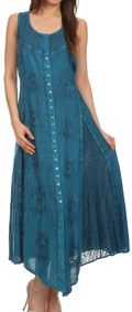Sakkas Beverlee Embroidered Button Down Sleeveless Caftan Dress#color_Turquoise