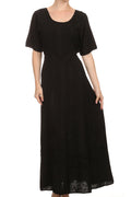 Sakkas Dannee Adjustable Cap Sleeve Caftan Long Embroidered Stonewashed Dress#color_Black