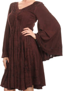 Sakkas Addyson Drop Neck Long Sleeve Embroidered Boho Dress