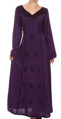 Sakkas Lilybell Embroidered Bell Long Sleeve V-Neck Adjustable Caftan Dress#color_Purple
