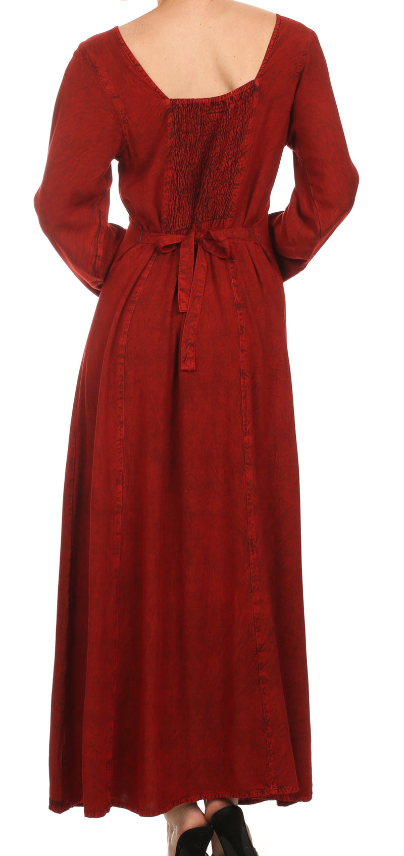 Sakkas Lilybell Embroidered Bell Long Sleeve V-Neck Adjustable Caftan Dress