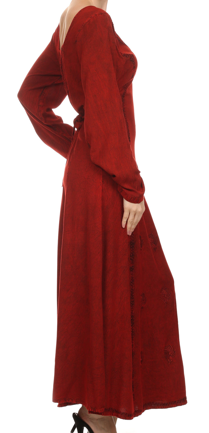 Sakkas Lilybell Embroidered Bell Long Sleeve V-Neck Adjustable Caftan Dress