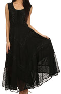 Sakkas Azalea Stonewashed Rayon Embroidery Corset Style Dress#color_Black