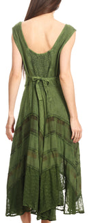 Sakkas Azalea Stonewashed Rayon Embroidery Corset Style Dress