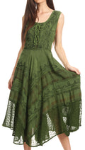 Sakkas Azalea Stonewashed Rayon Embroidery Corset Style Dress#color_Green