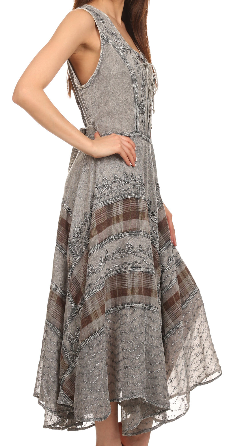 Sakkas Azalea Stonewashed Rayon Embroidery Corset Style Dress