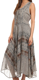 Sakkas Azalea Stonewashed Rayon Embroidery Corset Style Dress
