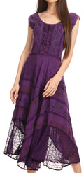 Sakkas Azalea Stonewashed Rayon Embroidery Corset Style Dress#color_Purple