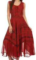 Sakkas Azalea Stonewashed Rayon Embroidery Corset Style Dress#color_Red