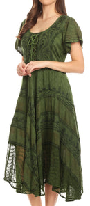 Sakkas Mila Long Corset Embroidered Cap Sleeve Dress With Adjustable Waist