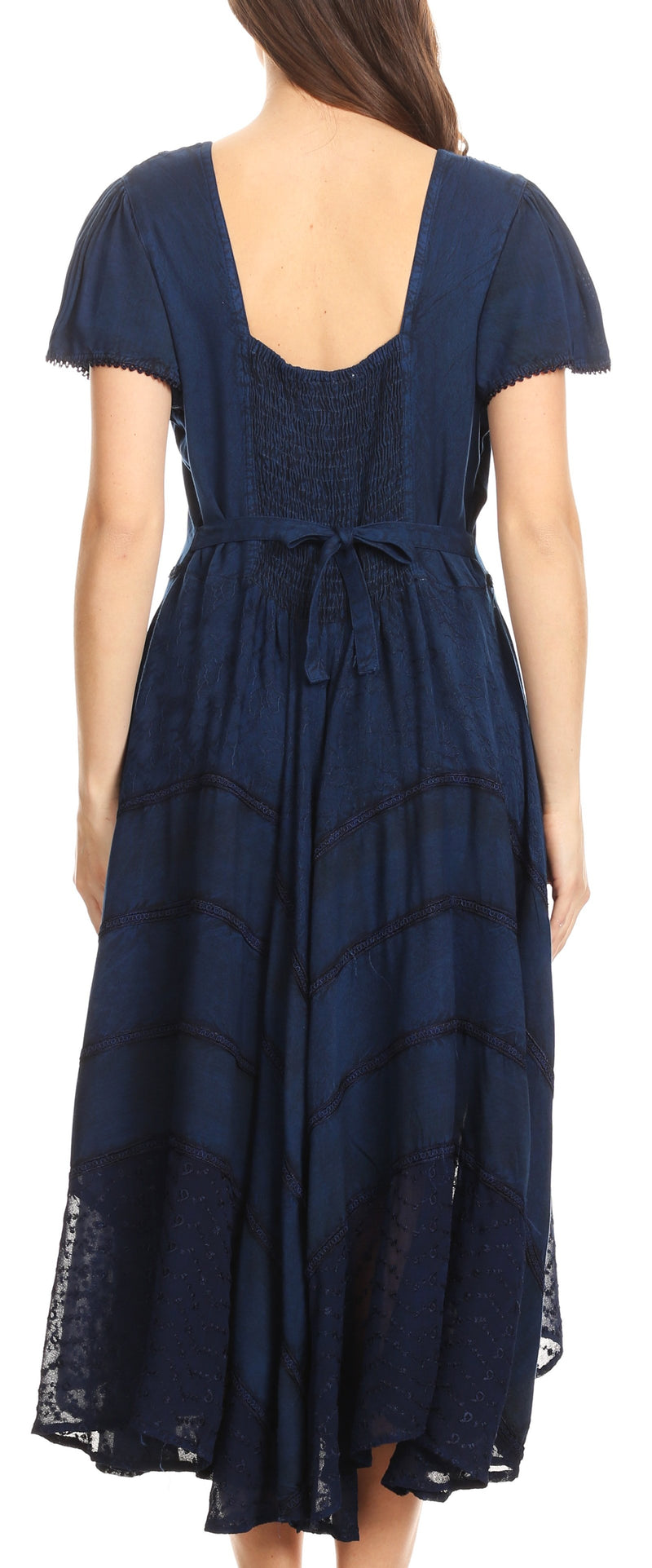 Sakkas Mila Long Corset Embroidered Cap Sleeve Dress With Adjustable Waist
