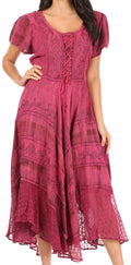 Sakkas Mila Long Corset Embroidered Cap Sleeve Dress With Adjustable Waist#color_Pink