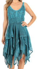 Sakkas Samsa Women's Sleeveless Casual Boho Flared Pixi Stonewashed Midi Dress#color_Turquoise