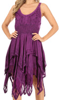 Sakkas Samsa Women's Sleeveless Casual Boho Flared Pixi Stonewashed Midi Dress#color_Purple