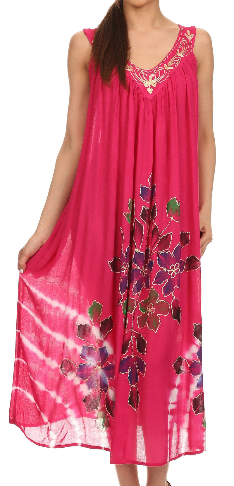 Sakkas Kira Embroidered Relaxed Fit with Pockets Tank Dress / Cover Up