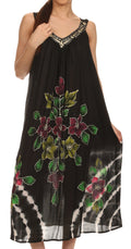 Sakkas Kira Embroidered Relaxed Fit with Pockets Tank Dress / Cover Up#color_Black