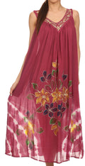 Sakkas Kira Embroidered Relaxed Fit with Pockets Tank Dress / Cover Up#color_Burgundy