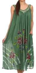 Sakkas Kira Embroidered Relaxed Fit with Pockets Tank Dress / Cover Up#color_Green