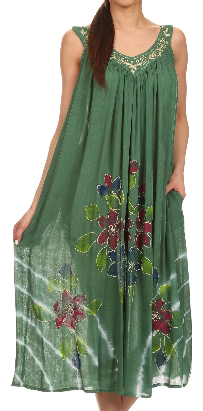 Sakkas Kira Embroidered Relaxed Fit with Pockets Tank Dress / Cover Up