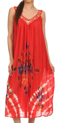 Sakkas Kira Embroidered Relaxed Fit with Pockets Tank Dress / Cover Up#color_Red