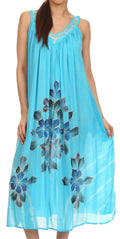 Sakkas Kira Embroidered Relaxed Fit with Pockets Tank Dress / Cover Up#color_Turquoise