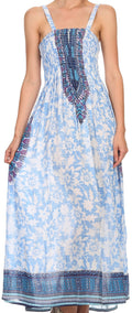 Sakkas Lina Smocked Bust Adjustable Strap Long Dress#color_ Blue