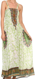 Sakkas Lina Smocked Bust Adjustable Strap Long Dress#color_ Green