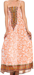 Sakkas Lina Smocked Bust Adjustable Strap Long Dress#color_ Orange