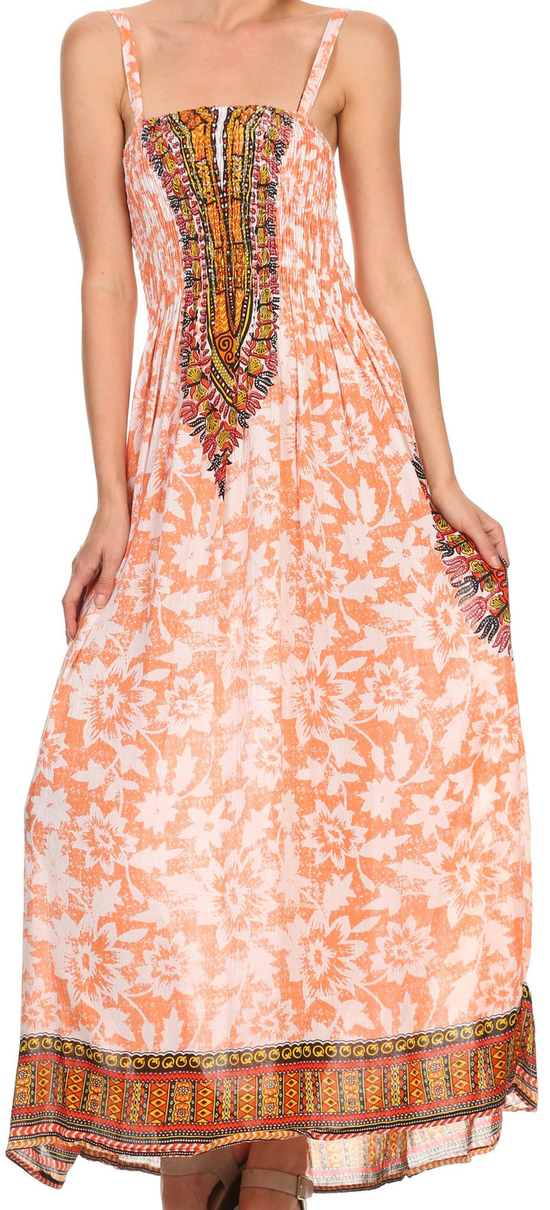 Sakkas Lina Smocked Bust Adjustable Strap Long Dress