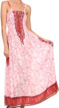 Sakkas Lina Smocked Bust Adjustable Strap Long Dress#color_ Pink