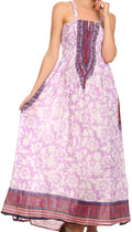 Sakkas Lina Smocked Bust Adjustable Strap Long Dress#color_ Purple
