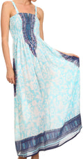 Sakkas Lina Smocked Bust Adjustable Strap Long Dress#color_ Turquoise