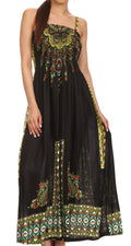 Sakkas Karla Smocked Bust Adjustable Strap Long Dress #color_Black