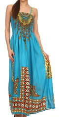 Sakkas Karla Smocked Bust Adjustable Strap Long Dress #color_Blue