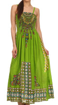Sakkas Karla Smocked Bust Adjustable Strap Long Dress #color_Green