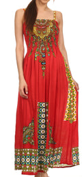 Sakkas Karla Smocked Bust Adjustable Strap Long Dress #color_Red