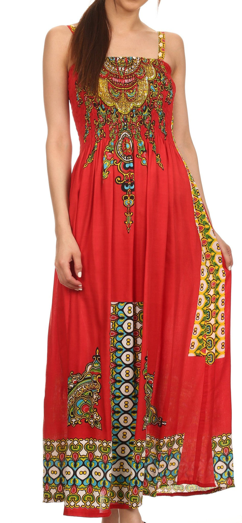 Sakkas Karla Smocked Bust Adjustable Strap Long Dress